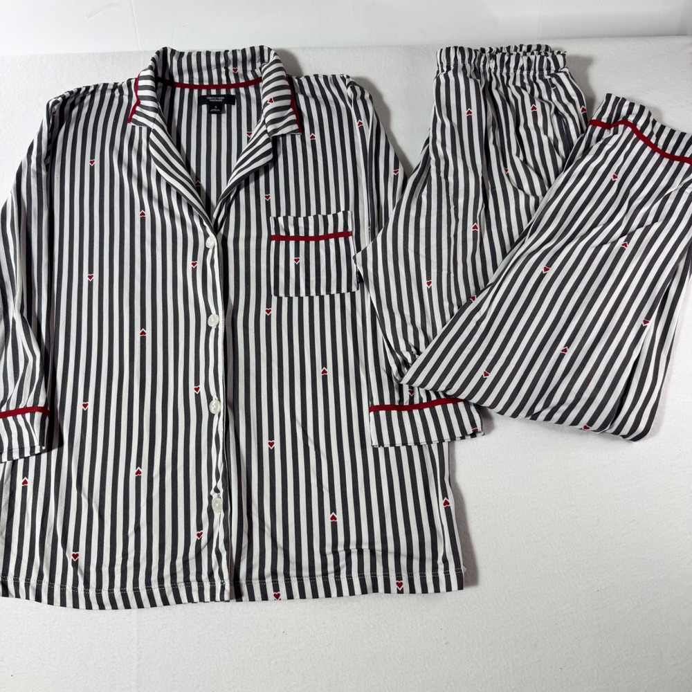 Simply Vera Vera Wang Womens Pajama Set Size Small Striped Heart Print 2pc